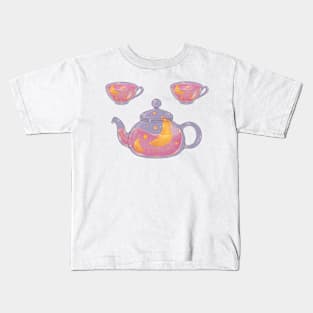 Soft pink night tea set Kids T-Shirt